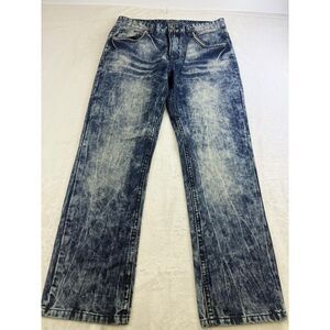 Black Jeans Mens 32x30 Blue Relaxed Straight Distressed Faded Denim Modern Style